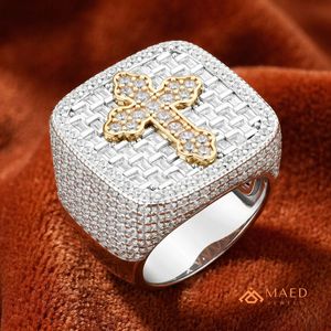 14K Gold Plated Moissanite Cross <b>Ring</b> <b>Men</b> Hip Hop Iced Out Baguette Statement <b>Ring</b> Luxury Streetwear Jewelry - Product Image 2