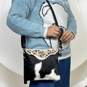 Bolso Bandolera de Cuero Vacuno Genuino Hecho a Mano con Solapa de Cuero Repujado Floral, Estilo Occidental, Bolso de Hombro Moderno para Mujer - Product Image 4
