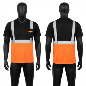 เสื้อยืดทำงานนิรภัยใยฝ้ายผสมใยไผ่ 220 กรัม ซับเหงื่อ แห้งเร็ว ระบายอากาศดี สีดำส้ม สะท้อนแสงด้านหน้า ป้องกันรังสียูวี แขนสั้น - Product Image 1