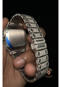 Luxury Men's 925 Sterling Silver Square <b>Diamond</b> <b>Watch</b> with Sapphire Crystal Analog Dial and Date Display Unisex <b>Watch</b> - Product Image 2
