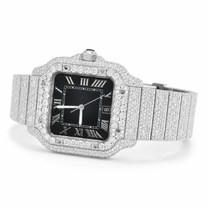 Reloj mecánico unisex de lujo, cuadrado, de acero inoxidable, con diamantes incrustados, esfera analógica, cristal de zafiro, 41 mm, cierre plegable - Product Image 4