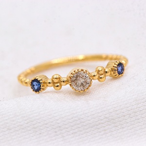 Bague moderne en saphir bleu et diamant, faite à la main, en argent sterling 925 plaqué or jaune, bijoux en gros disponibles - Product Image 1
