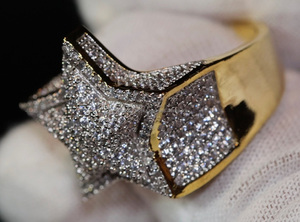 Iced Star Shaped Cluster <b>Ring</b> Moissanite 925 Sterling Silver Rhodium Plated Prong Setting Hip Hop Style <b>for</b> Unisex Women or <b>Men</b> - Product Image 6