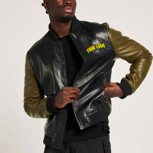 Blouson Bomber en Cuir PU pour Homme, Bicolore Violet et Noir, Logo Thermocollé sur le Devant, Style Décontracté pour l'Automne - Product Image 5