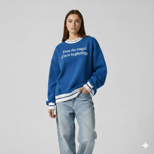 Sweat-shirt à col montant brodé à manches longues pour femme, tricoté, coupe ample, décontracté et confortable pour l'hiver - Product Image 1