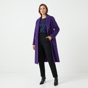Wholesale Purple <b>Winter</b> Women's Breathable Eco-Friendly Woolen <b>Coat</b> Standard <b>Thickness</b> Full Sleeve Long Casual <b>Coats</b> - Product Image 2