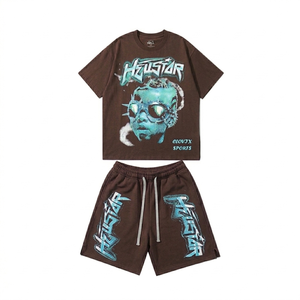 Hot Selling Summer Mens Graphic Print Short Sleeve Set 100% Cotton Soft Breathable Heavyweight T <b>Shirt</b> and Shorts 2 Piece Outfit - Product Image 1