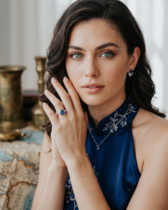 AADIHI JEWELS 1.70 CT Luxury <b>Blue</b> Brilliant Cut Mossonite Engagement Anniversary Cluster <b>Ring</b> Rhodium Plated Gold for Women - Product Image 6