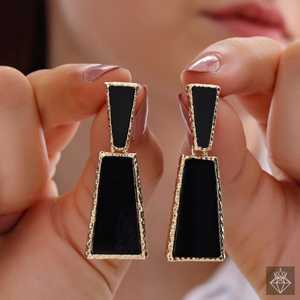 PRAO Boucles d'oreilles à la mode de forme conique noire polyvalente - Product Image 2