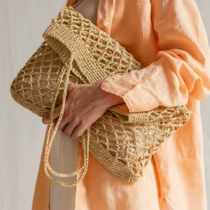 <b>Raffia</b> Net Bag in Tan, Crochet <b>Raffia</b> <b>Tote</b>, Summer <b>Tote</b> Bag, Straw Mesh Bag, Handcrafted <b>Tote</b>, Net Shoulder Bag - Product Image 1
