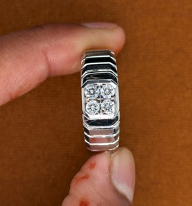 0.35Ct Cut <b>Mens</b> 4 <b>Stone</b> Lab Grown Diamond 14K White Gold Square Cluster Wedding Band Anniversary Engagement <b>Ring</b> - Product Image 3