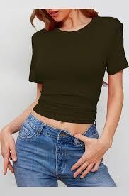 T-shirt court en jersey uni pour femme, été, 180 g/m², col rond, en spandex, doux, respirant et teint uni, style décontracté - Product Image 2
