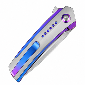 Couteaux pliants à manche argenté avec accents bleu violet, lame argentée satinée, poignée décorative à pois, design compact pour usage quotidien de poche - Product Image 4