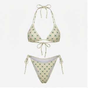 Women's Geometric Print Bikini Set <b>Crossed</b> Halter Tie Side Bottoms Spandex Polyester Swimwear - Product Image 1