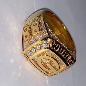 Tishya Men's Moissanite Hip Hop Championship <b>Ring</b> 88 Letter G <b>Iced</b> Vintage Style Brilliant Cut Claw Setting 18gm Gold Plated 925 - Product Image 5
