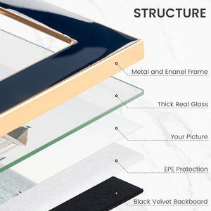 Marco de Fotos Esmaltado, Borde Metálico Dorado con Soporte, Marco de Fotos de Vidrio Real para Pared y Exhibición, Galería de Fotos Familiar y de Oficina, Color Azul Marino - Product Image 2