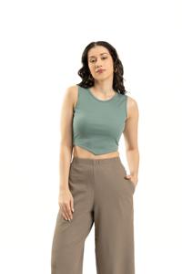 Camiseta sin mangas corta de verano a la moda para mujer Camiseta sin mangas acanalada de LICRA para informal para verano, gimnasio - Product Image 5
