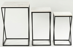Modern Minimalist Iron Frame Nesting <b>Tables</b> Set with White Marble Top Luxury Living Room Accent <b>Coffee</b> Side <b>Tables</b> - Product Image 2