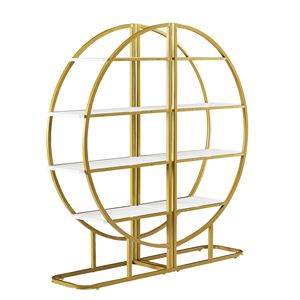Libreria Aperta a 4 Ripiani per Casa e Ufficio, Forma Rotonda con Posizionamento Versatile, Pannello in MDF Resistente, Struttura in Metallo Dorato con Finitura Bianca - Product Image 4