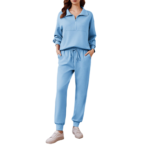 Conjunto de 2 piezas para mujer: Sudadera con media cremallera y pantalones deportivos de cintura alta, conjunto a juego para ropa deportiva. - Product Image 1