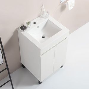 Mobile bagno bianco da 20 pollici con treppiede nero con lavello in ceramica-per la tua moderna vanità da bagno - Product Image 4