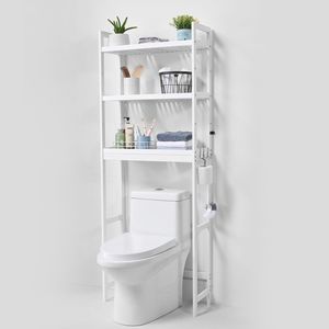 Scaffale portaoggetti in bambù a 3 livelli con 3 ganci, organizer da bagno autoportante regolabile per montaggio ad angolo, accessorio per il bagno - Product Image 6