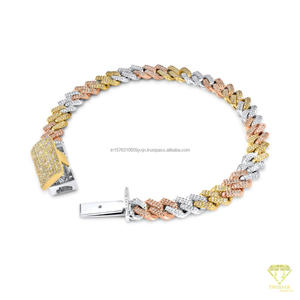 Fully Iced Out Tri Color Lab Grown <b>Bracelet</b> with <b>White</b> Gold Rose Gold and Yellow Gold Hip Hop Jewelry Styling - Product Image 2