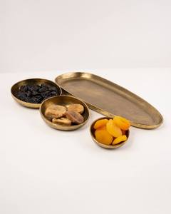 Plateau ovale à 3 niveaux en laiton antique fait main pour servir les noix et les fruits secs, idéal pour les réceptions de luxe et la décoration de la maison - Product Image 2