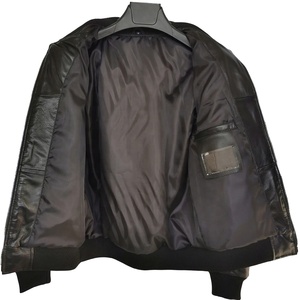 Wholesale High Quality Men Quilted Leather Bomber <b>Jacket</b> Zip Up Regular Fit V-Neck Collar Bomber Genuine Leather <b>Jacket</b> - Product Image 3