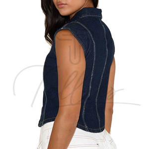 Nouveau style – Haut court en jean pour femme, formel, respirant, à manches courtes, couleur unie, taille personnalisable – Tellus Apparel – Collection Automne - Product Image 2