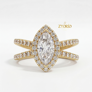 Sterling Silver Lab Grown Diamond Marquise Cut Halo Engagement <b>Ring</b> <b>Split</b> Shank Pave Set Band Bridal Wedding Party VVS2 Clarity - Product Image 6