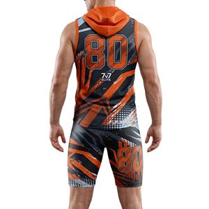 Conjuntos de Camisetas con Capucha 7v7 Naranja y Negro con Número Impreso, Pantalones Cortos de Fútbol Personalizados de Poliéster y Spandex, Transpirables, de Secado Rápido para Verano - Product Image 2