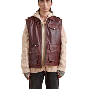 <b>Men's</b> Fashion <b>Leather</b> Vest Genuine <b>Leather</b> <b>Waistcoat</b> Custom Logo Comfortable Breathable Windproof Lightweight - Product Image 5