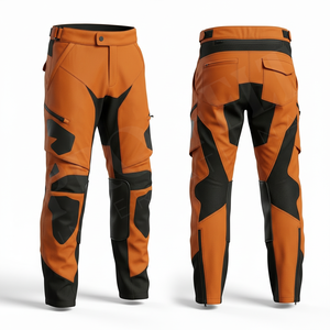 Pantalon de moto pour homme rouge et noir, taille haute, fermeture éclair, respirant, en spandex et nylon, coupe droite avec protection des genoux - Product Image 3