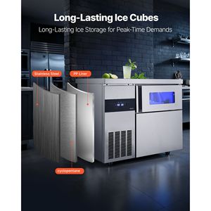Macchina per il Ghiaccio Commerciale in Acciaio Inox, 220 Libbre/24H, Capacità di Stoccaggio 66 Libbre, 108 Cubetti/Ciclo, Piano di Lavoro Autopulente - Product Image 5