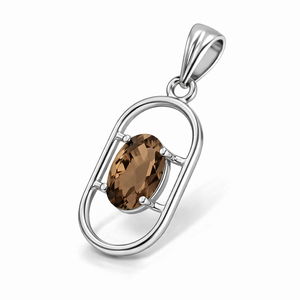 Colgante de cuarzo ahumado de corte ovalado chapado en rodio de plata de ley, moderno, al por mayor, hecho a mano, minimalista, regalo para ella, joyería de febrero - Product Image 1