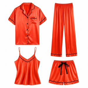 Vente en gros de pyjamas longs pour femmes de haute qualité, personnalisés, en soie 100% tricotée, motif uni, pour femmes - Product Image 6