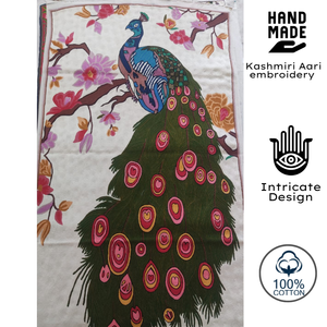 Luxury Kashmiri Aari Embroidery <b>Wall</b> Hanging 5 Feet X 3 Feet Textile Art Peacock design Sustainable Bohemian Accent Decor - Product Image 2