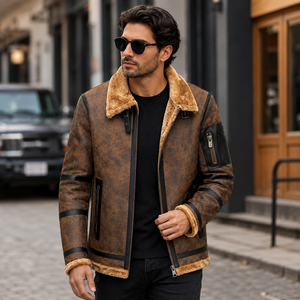 Custom Men's Cowhide <b>Leather</b> Vintage Aviator Bomber <b>Jacket</b> with Faux Fur Lined Collar Windproof Breathable Luxury <b>Winter</b> OEM - Product Image 6