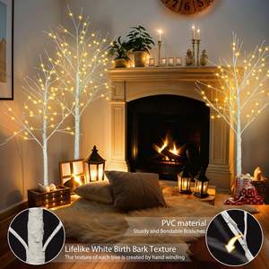 Juego de 3 árboles de abedul artificiales iluminados de 4 pies, 5 pies y 6 pies con luces LED cálidas para decoración navideña y de fiestas - Product Image 6