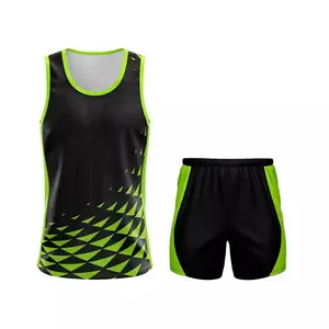 Design your own printed sublimated running track uniform less price unique tank top set running wear track suit uniform