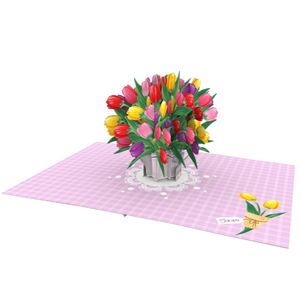 Carte de vœux 3D personnalisée en forme de bouquet de tulipes avec enveloppe, art papier fait main, cartes de vœux 3D pour toutes les occasions - Product Image 3