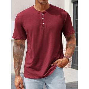 2025 hommes basique Henley chemise coupe ajustée été T-Shirt décontracté bouton t-shirts manches courtes confortable Stretch basique été Henley - Product Image 2