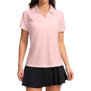 Camisa Caqui para Mujer, Manga Corta, Color Sólido, Tejido de Punto Informal, Transpirable, Largo Regular, Ecológico, de Poliéster de Secado Rápido - Product Image 3