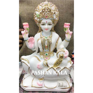 Estatua de Laxmi Mata con superficie finamente pulida y brillante para decoración del hogar y templos, mármol blanco de primera calidad. - Product Image 1