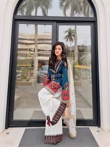 ชุดสาหรี่ผ้าไหมปักลายสำหรับผู้หญิง ชุดคุรตี กางเกง ผ้าคลุมไหล่ แบบดั้งเดิมของอินเดียและปากีสถาน ชุดฤดูร้อนสำหรับงานแต่งงานและงานปาร์ตี้ - Product Image 3
