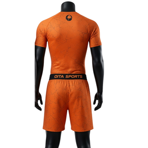 Orange <b>Black</b> <b>Men</b> Compression T-Shirt <b>Shorts</b> Set Knitted Summer Quick Dry Stretch Fitness Gym Training Running Workout - Product Image 2