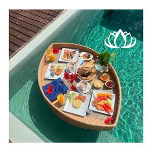 BEST CHOICE 2026 Rattan Floating Tray for Pool Breakfast Serving and Bathroom Display, Lightweight, Safe <b>Material</b> - Product Image 1