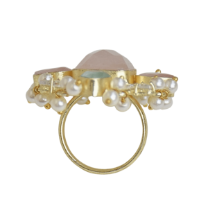 Anillo de Latón Chapado en Oro de Laxmi Jewellers con Piedras de Cuarzo Rosa en Forma de Pera, Diseño Floral Vintage, Joyería de Boda para Mujer - Product Image 3