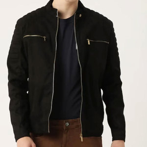 Econex Sports <b>Men's</b> Formal Slim PU Leather <b>Jacket</b> High Street Style Solid Color <b>Suede</b> Finish Pockets Turn-down Collar Zipper - Product Image 1